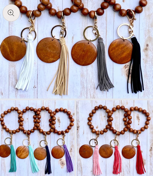 Wooden Tassle Wristlet CLEARANCE